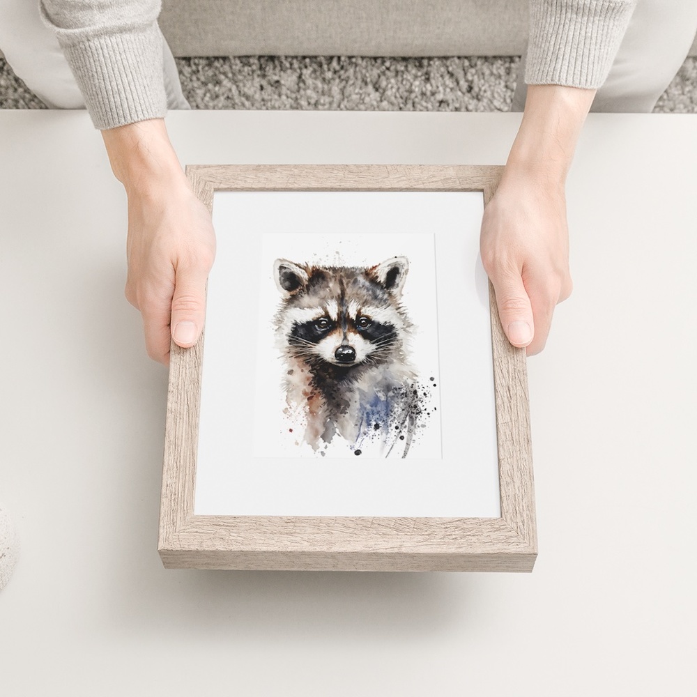 Cute Raccoon Watercolor Wall Art Illustration Print Poster Card Unframed - Picture 9 of 9